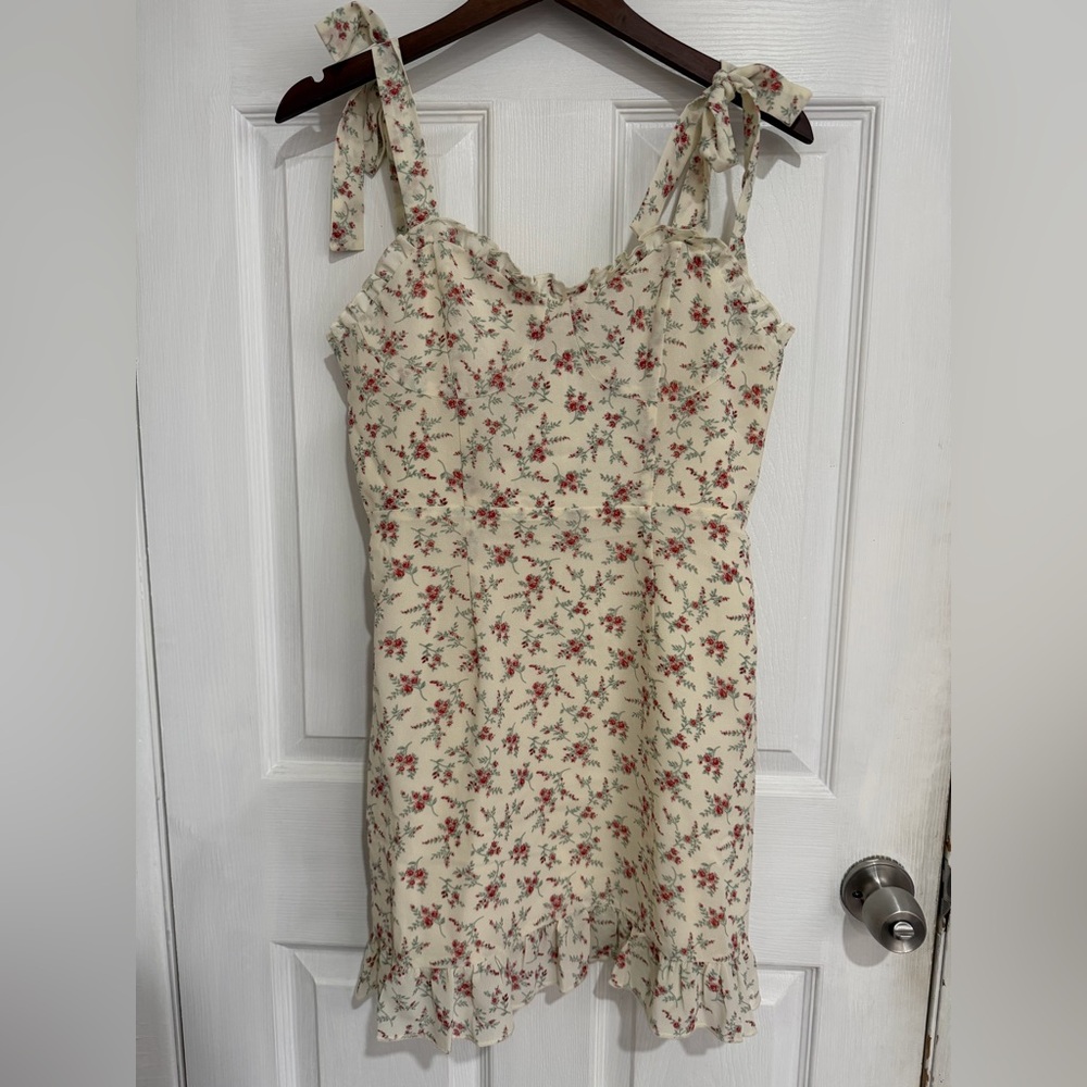 Forever 21 Cream Floral Mini Dress with Red & Green Accents